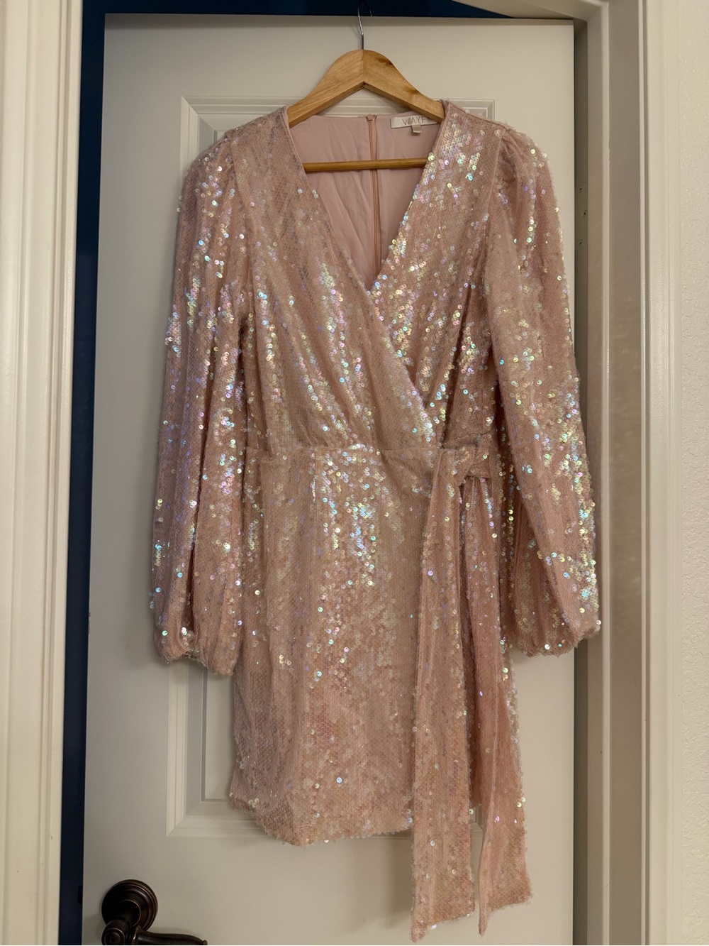 Wayf Pink Sequin Wrap Mini Dress
